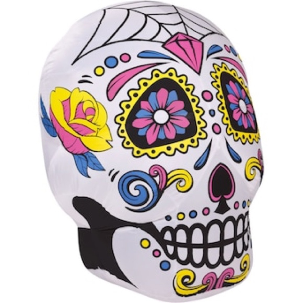 Colorful Sugar Skull Inflatable Haunted Hill Farm 6-ft Lighted Skull Inflatable - Picture 2 of 7